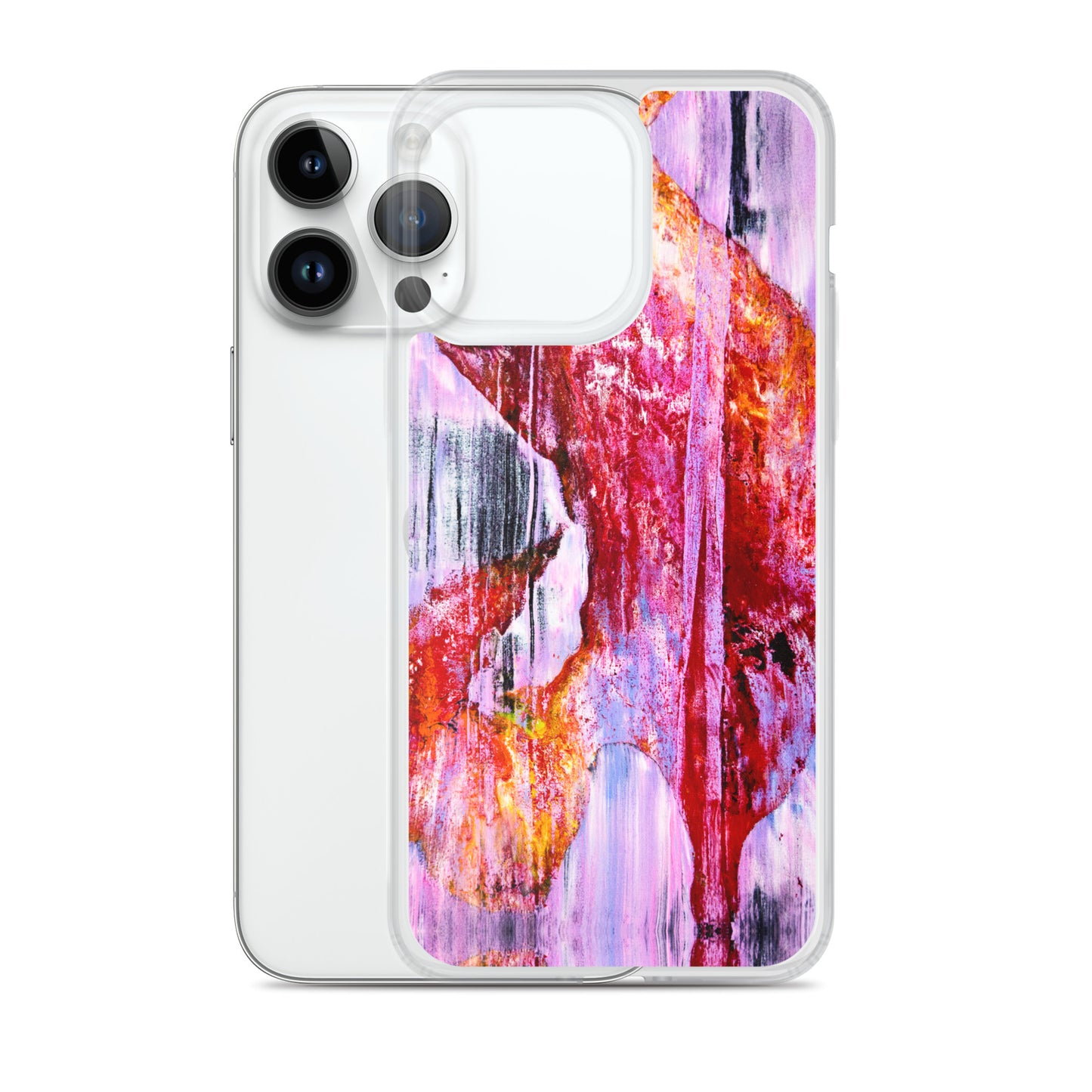 Abstract Phone Case Compatible with iPhone, Ultra Slim Cover with Heavy Duty Scratch Resistant Shockproof Protection, “Pink Rain”