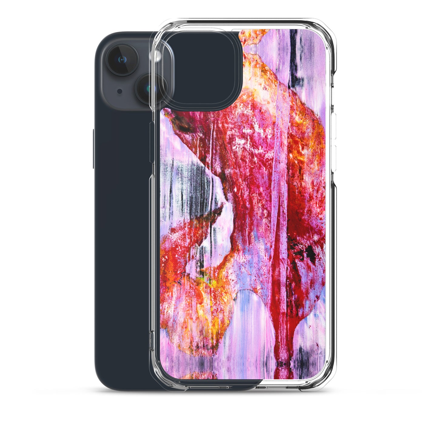 Abstract Phone Case Compatible with iPhone, Ultra Slim Cover with Heavy Duty Scratch Resistant Shockproof Protection, “Pink Rain”