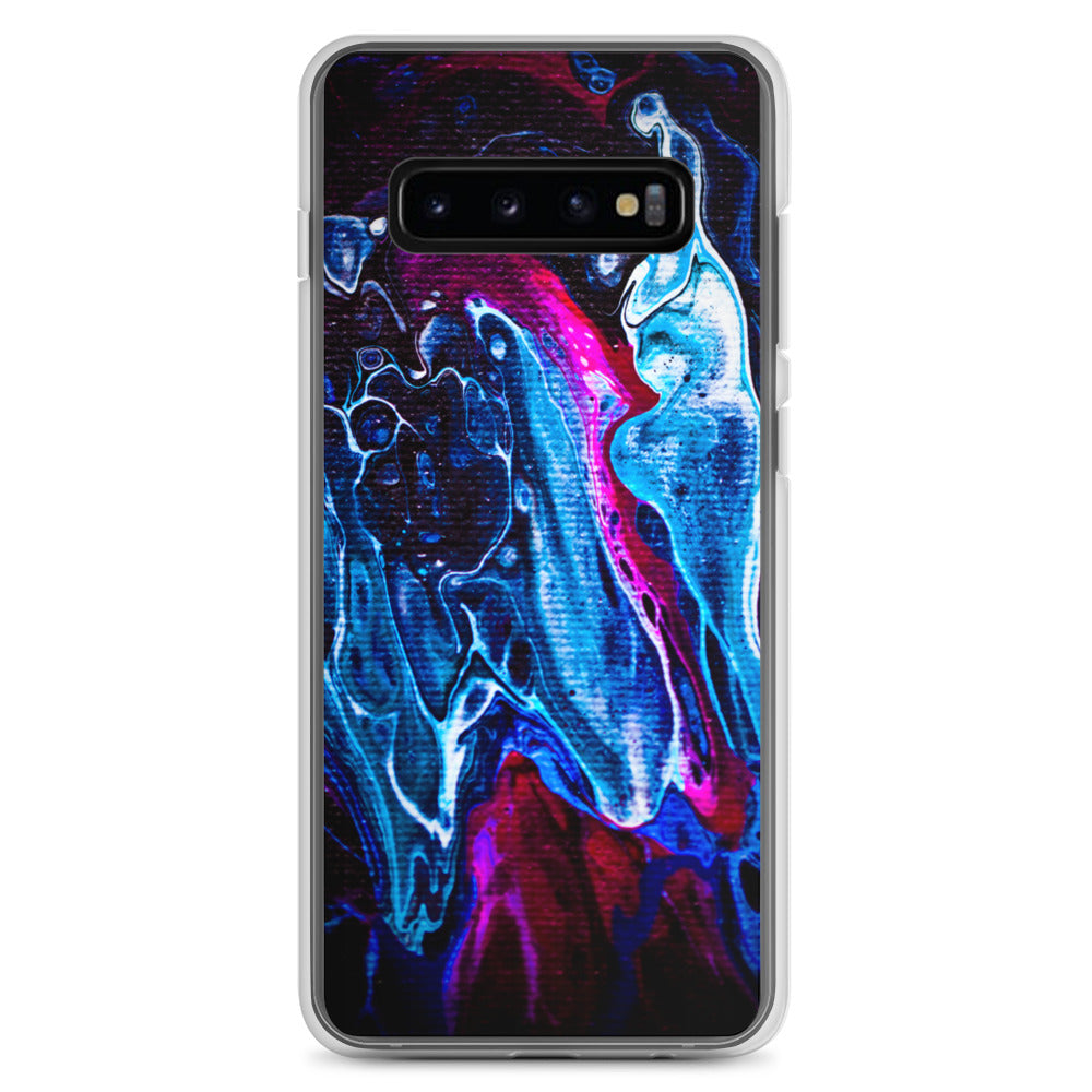 NightOwl Studio Custom Phone Case Compatible with Samsung Galaxy, Slim Cover for Wireless Charging, Drop and Scratch Resistant, Boho Art Colors, Blue Liquid