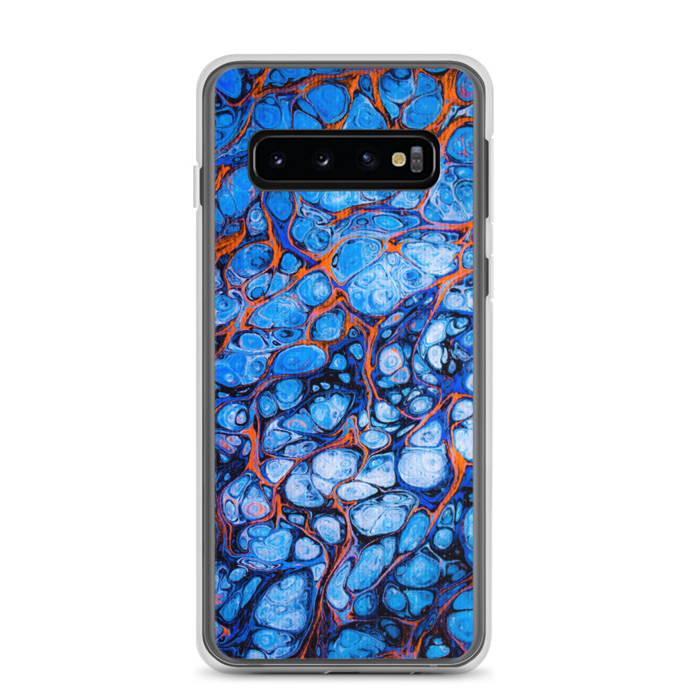 NightOwl Studio Custom Phone Case Compatible with Samsung Galaxy, Slim Cover for Wireless Charging, Drop and Scratch Resistant, Blue Fire