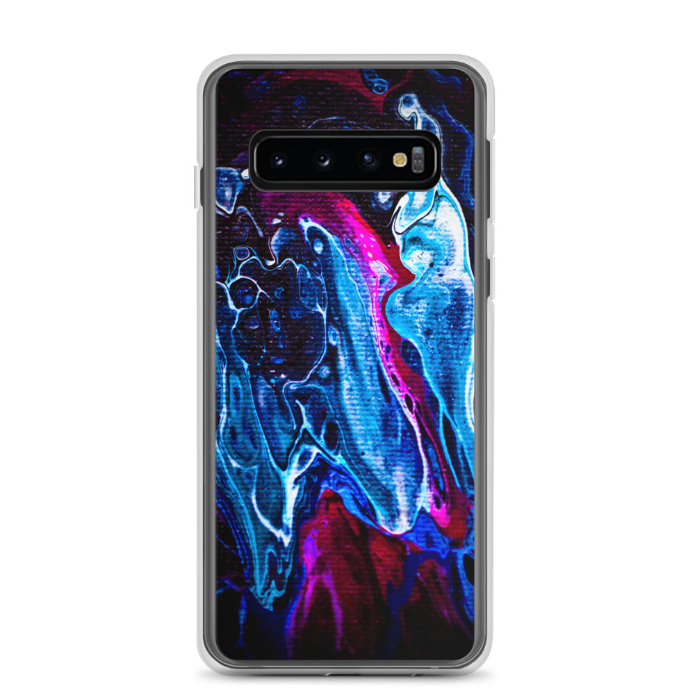 NightOwl Studio Custom Phone Case Compatible with Samsung Galaxy, Slim Cover for Wireless Charging, Drop and Scratch Resistant, Boho Art Colors, Blue Liquid