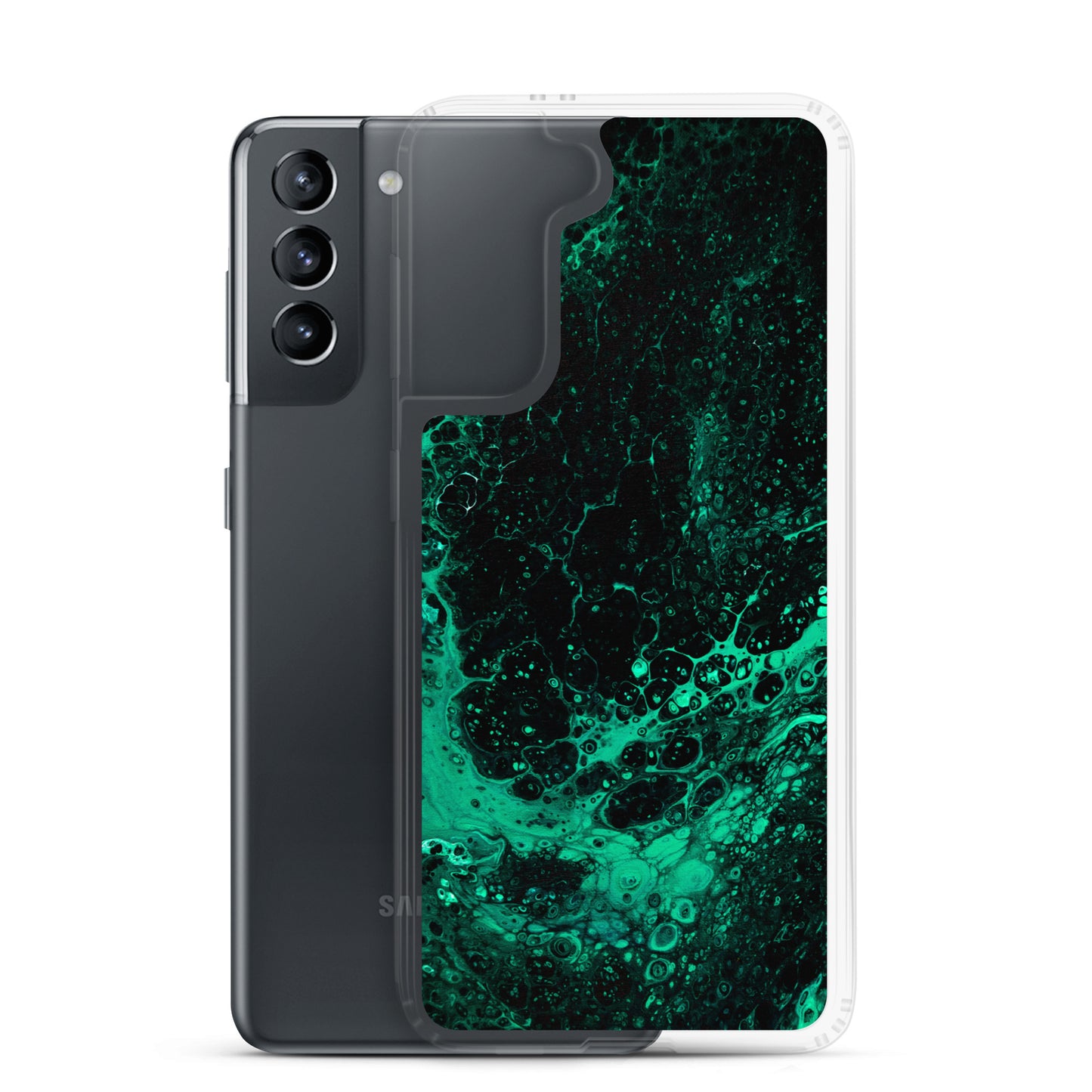 NightOwl Studio Custom Phone Case Compatible with Samsung Galaxy, Slim Cover for Wireless Charging, Drop and Scratch Resistant, Green Tide