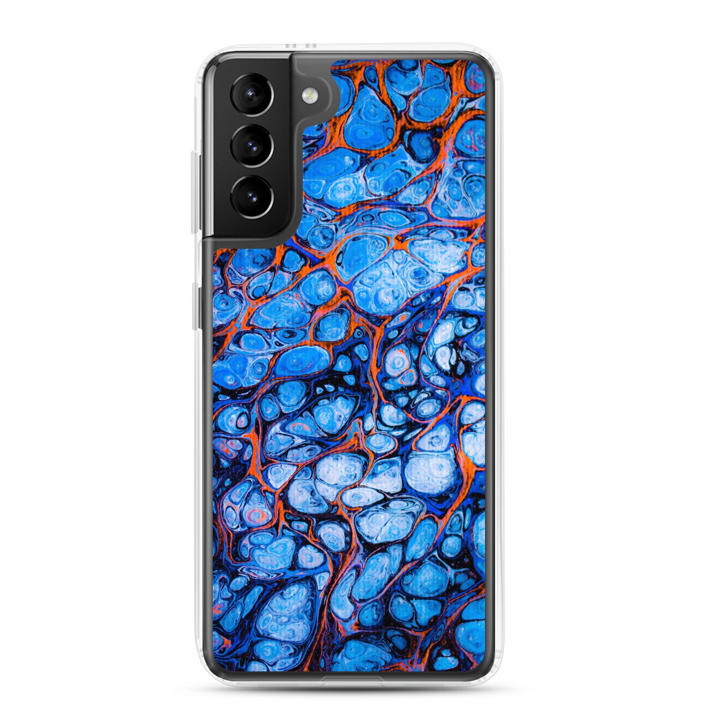 NightOwl Studio Custom Phone Case Compatible with Samsung Galaxy, Slim Cover for Wireless Charging, Drop and Scratch Resistant, Blue Fire