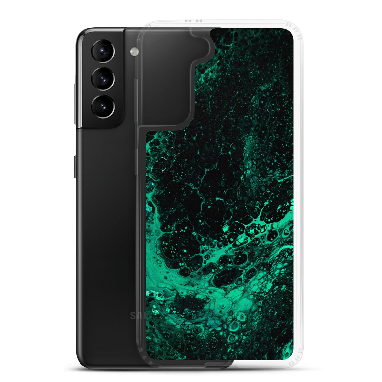 NightOwl Studio Custom Phone Case Compatible with Samsung Galaxy, Slim Cover for Wireless Charging, Drop and Scratch Resistant, Green Tide