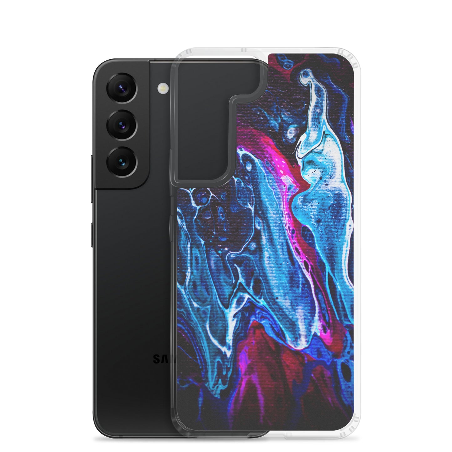 NightOwl Studio Custom Phone Case Compatible with Samsung Galaxy, Slim Cover for Wireless Charging, Drop and Scratch Resistant, Boho Art Colors, Blue Liquid