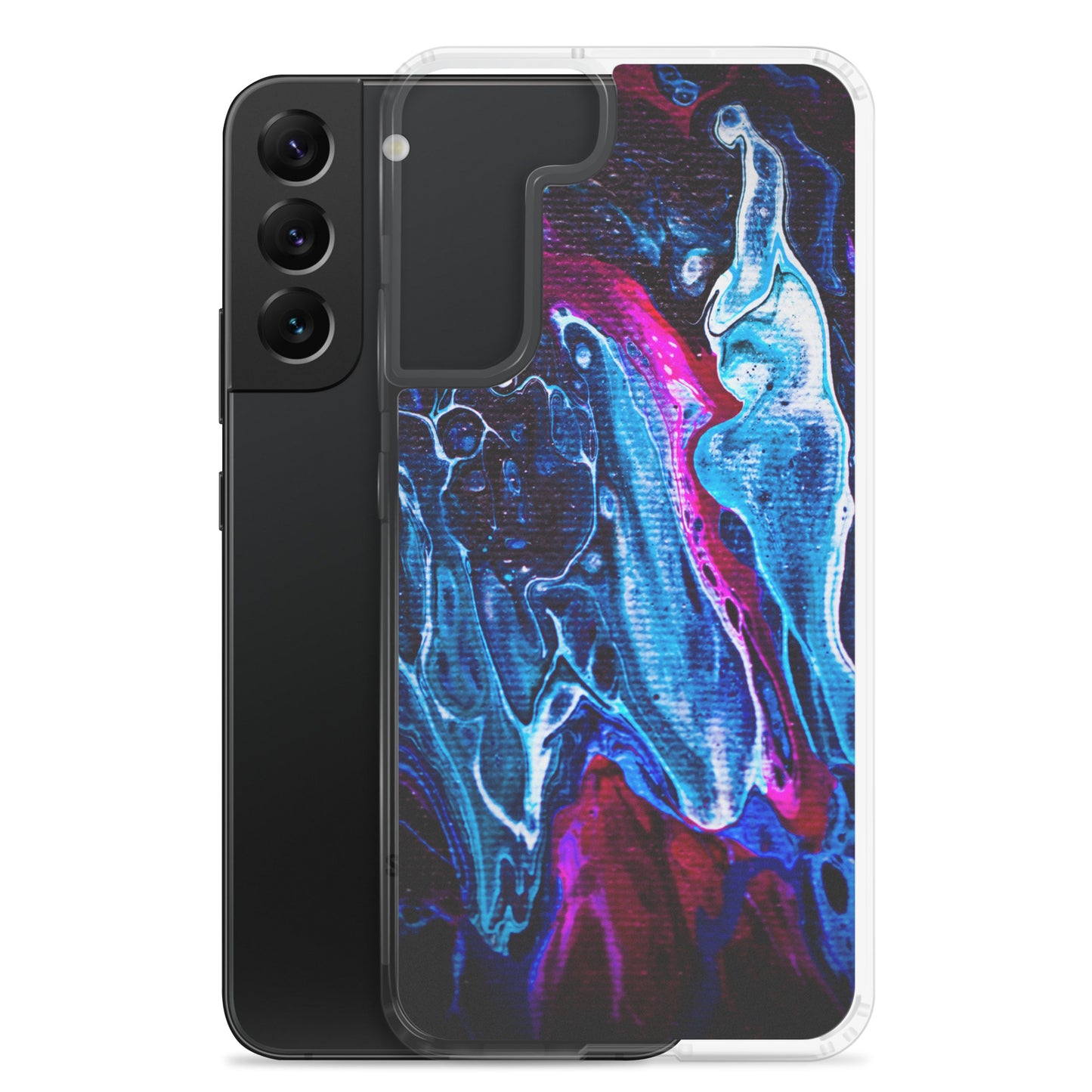 NightOwl Studio Custom Phone Case Compatible with Samsung Galaxy, Slim Cover for Wireless Charging, Drop and Scratch Resistant, Boho Art Colors, Blue Liquid