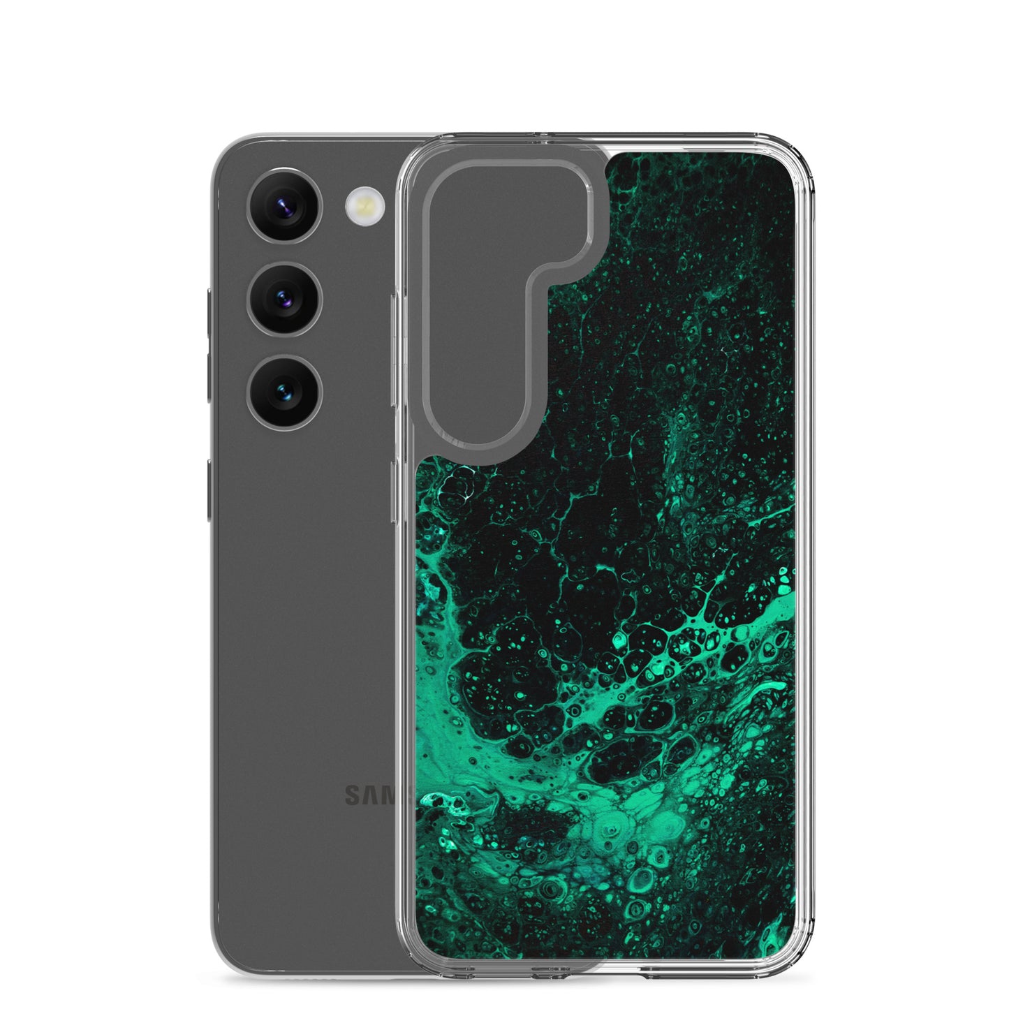 NightOwl Studio Custom Phone Case Compatible with Samsung Galaxy, Slim Cover for Wireless Charging, Drop and Scratch Resistant, Green Tide