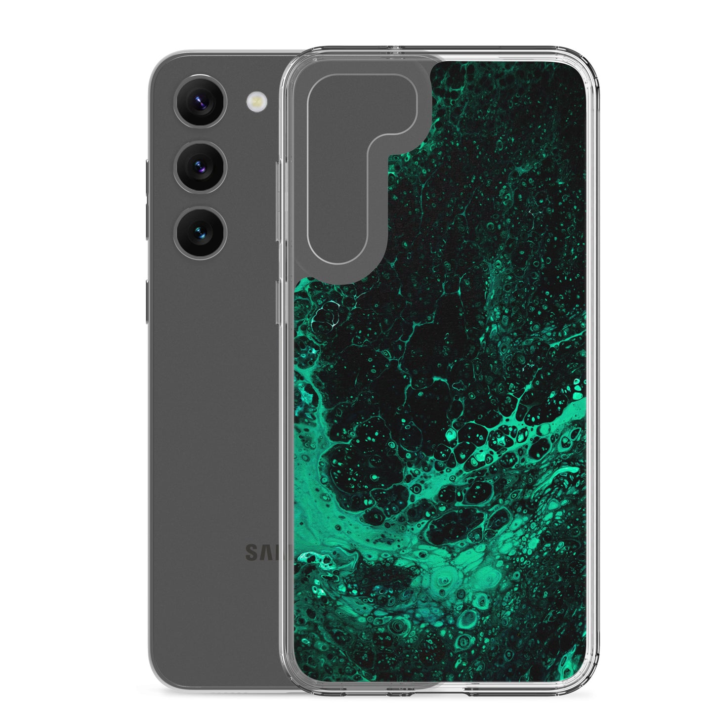 NightOwl Studio Custom Phone Case Compatible with Samsung Galaxy, Slim Cover for Wireless Charging, Drop and Scratch Resistant, Green Tide