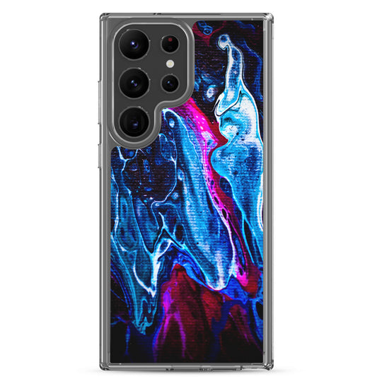 NightOwl Studio Custom Phone Case Compatible with Samsung Galaxy, Slim Cover for Wireless Charging, Drop and Scratch Resistant, Boho Art Colors, Blue Liquid