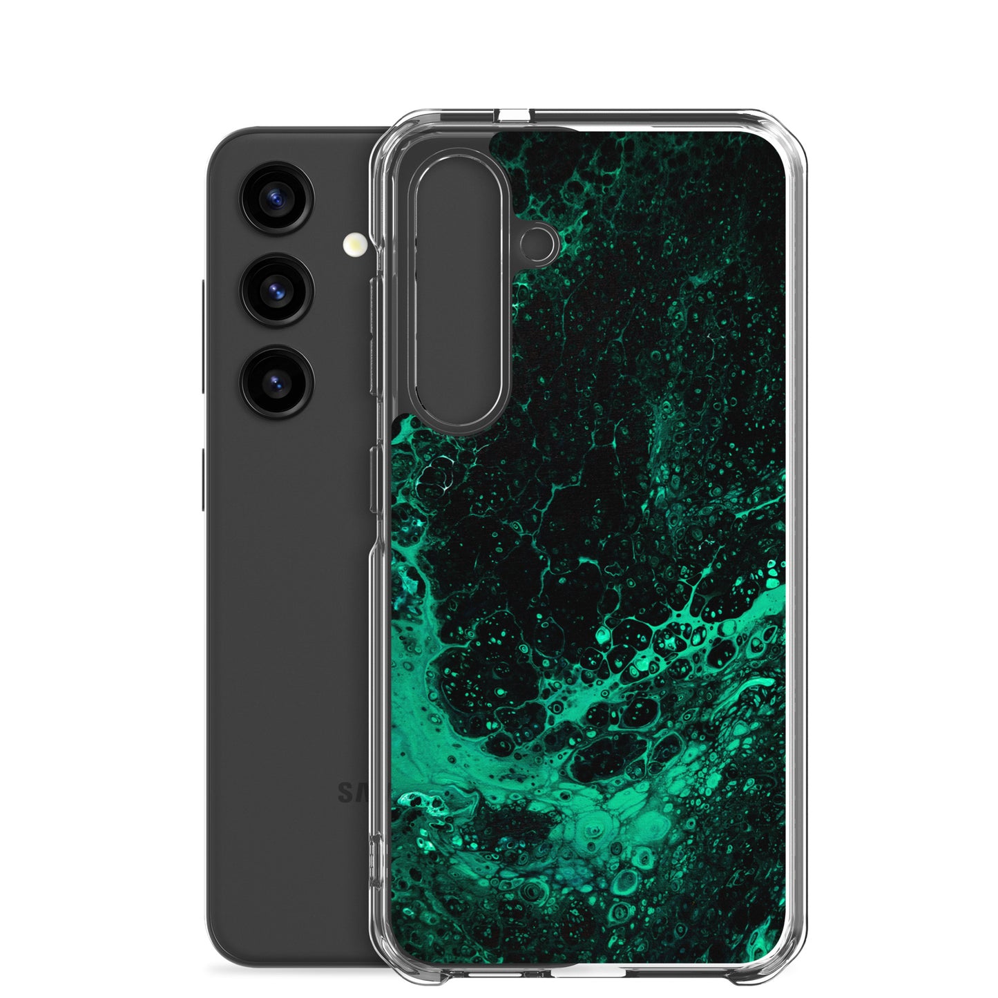 NightOwl Studio Custom Phone Case Compatible with Samsung Galaxy, Slim Cover for Wireless Charging, Drop and Scratch Resistant, Green Tide