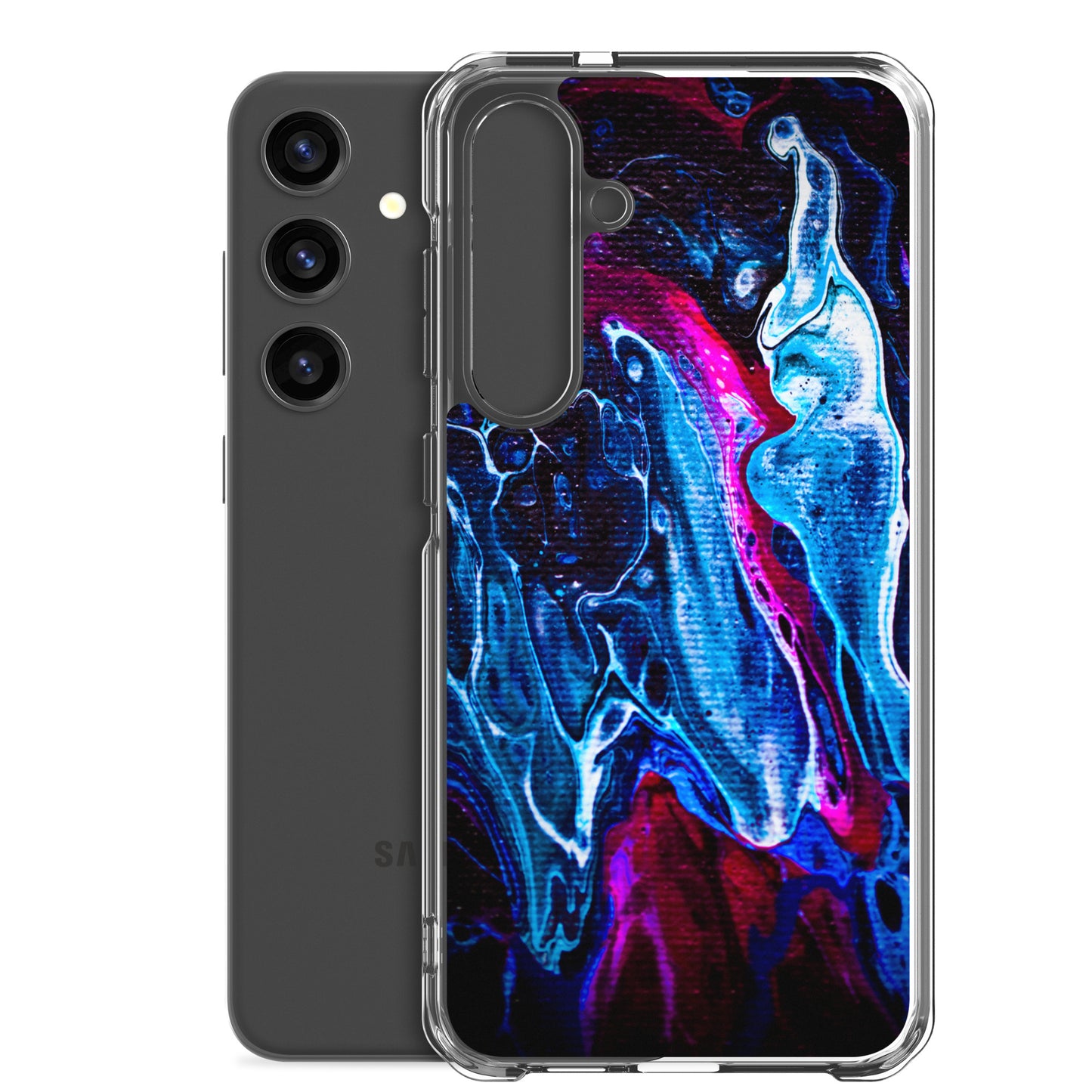 NightOwl Studio Custom Phone Case Compatible with Samsung Galaxy, Slim Cover for Wireless Charging, Drop and Scratch Resistant, Boho Art Colors, Blue Liquid