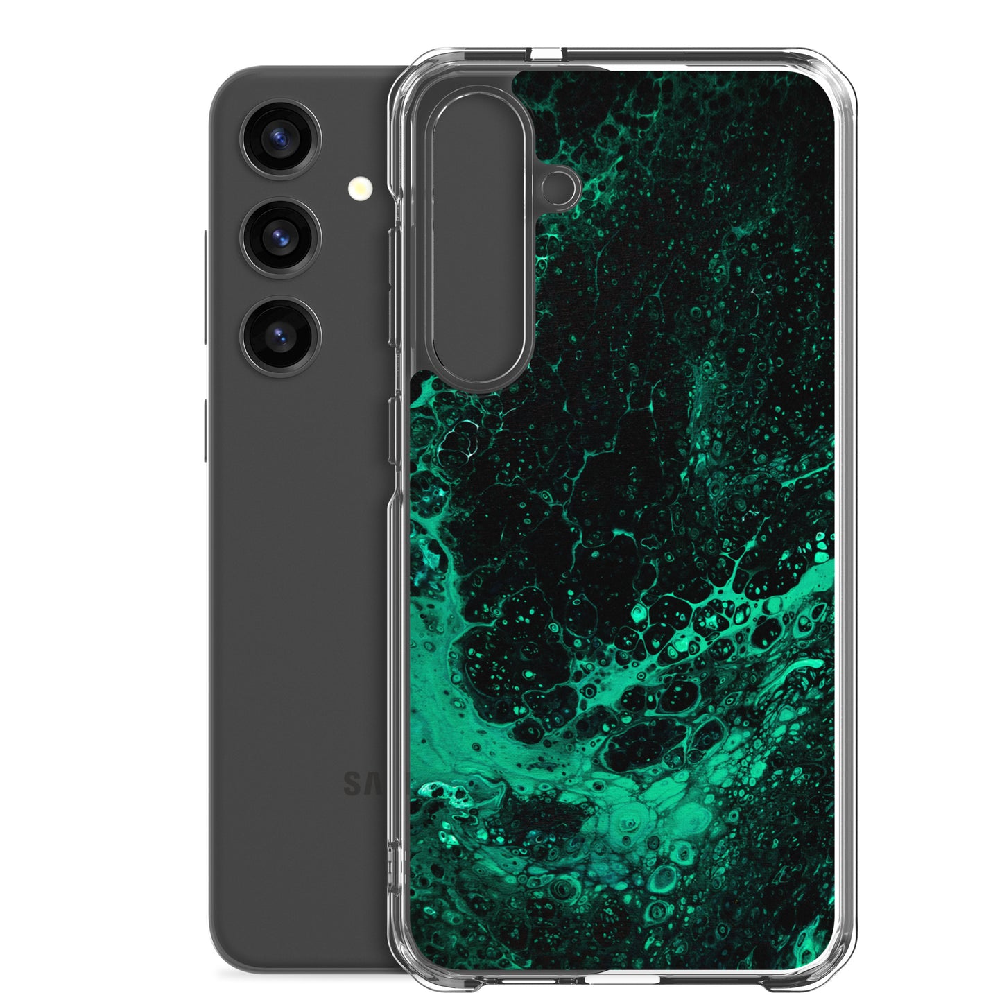 NightOwl Studio Custom Phone Case Compatible with Samsung Galaxy, Slim Cover for Wireless Charging, Drop and Scratch Resistant, Green Tide