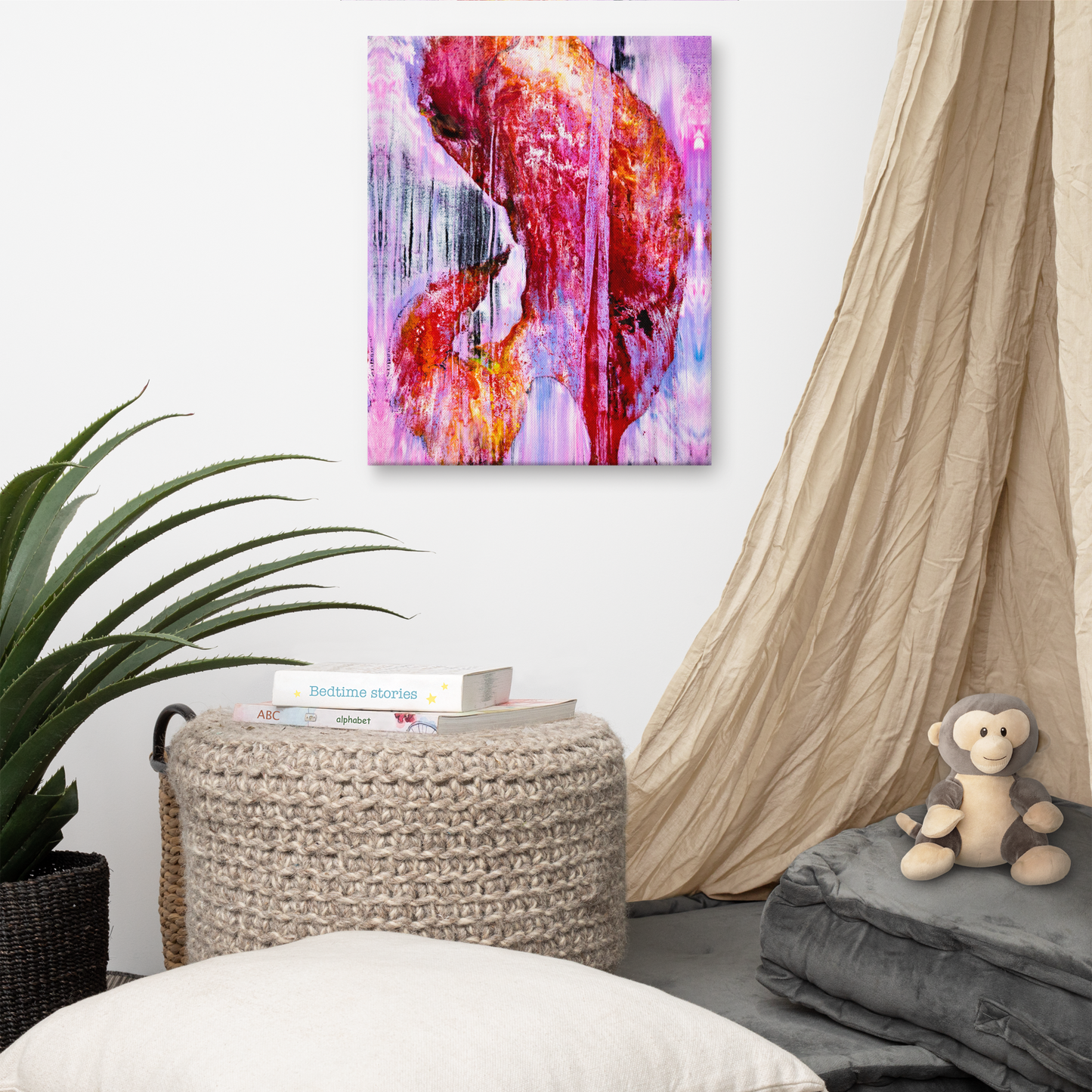 16x20 Abstract Canvas Print, Acrylic Painting Reproduction, Wall Art, Boho Living Room, Bedroom, Office, and Home Decor, Premium Canvas with Wooden Frame, Pink Rain by NightOwl Studio