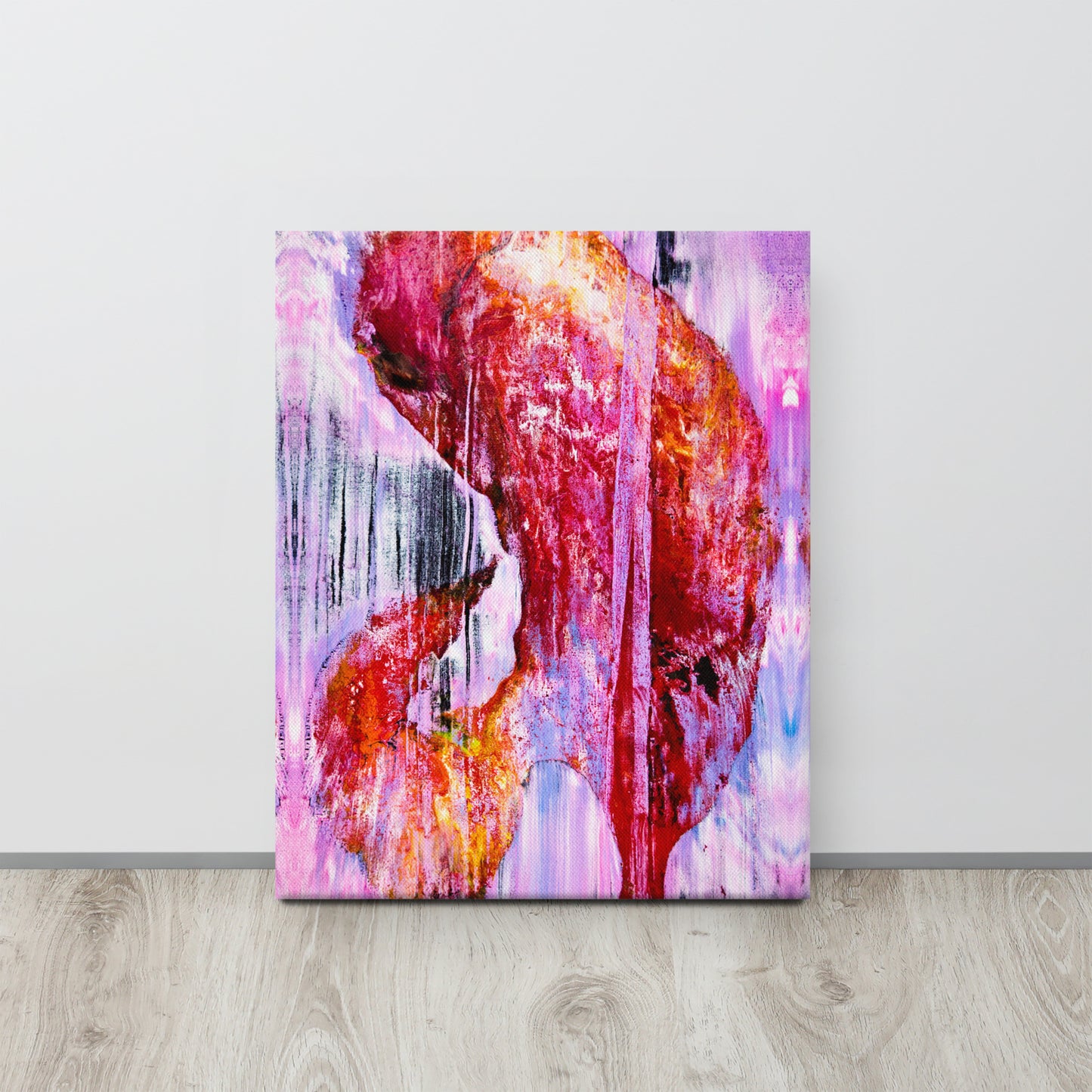 16x20 Abstract Canvas Print, Acrylic Painting Reproduction, Wall Art, Boho Living Room, Bedroom, Office, and Home Decor, Premium Canvas with Wooden Frame, Pink Rain by NightOwl Studio