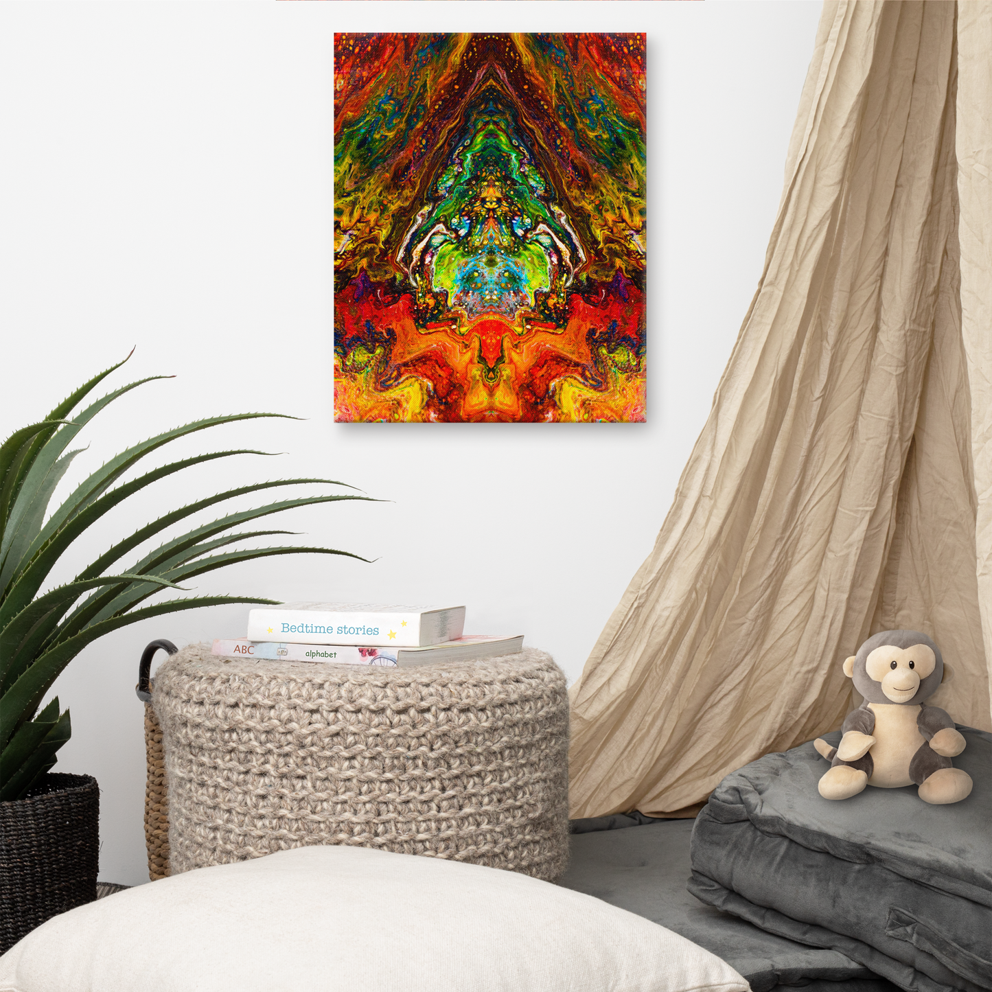 16x20 Abstract Canvas Print, Acrylic Painting Reproduction, Wall Art, Boho Living Room, Bedroom, Office, and Home Decor, Premium Canvas with Wooden Frame, Psychedelic Something by NightOwl Studio