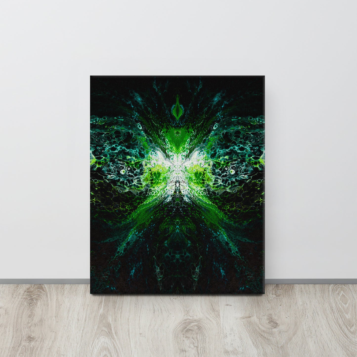 16x20 Abstract Canvas Print, Acrylic Painting Reproduction, Wall Art, Boho Living Room, Bedroom, Office, and Home Decor, Premium Canvas with Wooden Frame, Green Lantern by NightOwl Studio