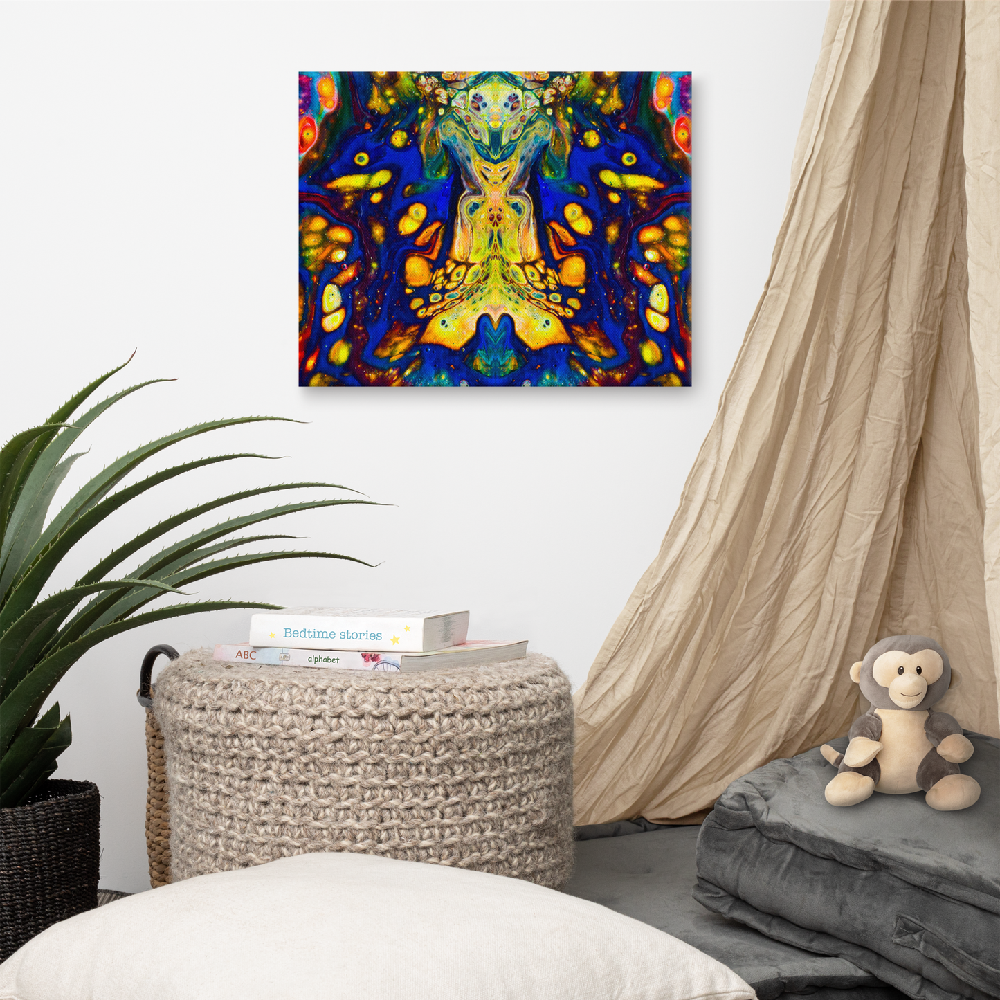 16x20 Abstract Canvas Print, Acrylic Painting Reproduction, Wall Art, Boho Living Room, Bedroom, Office, and Home Decor, Premium Canvas with Wooden Frame, Space Mantra by NightOwl Studio