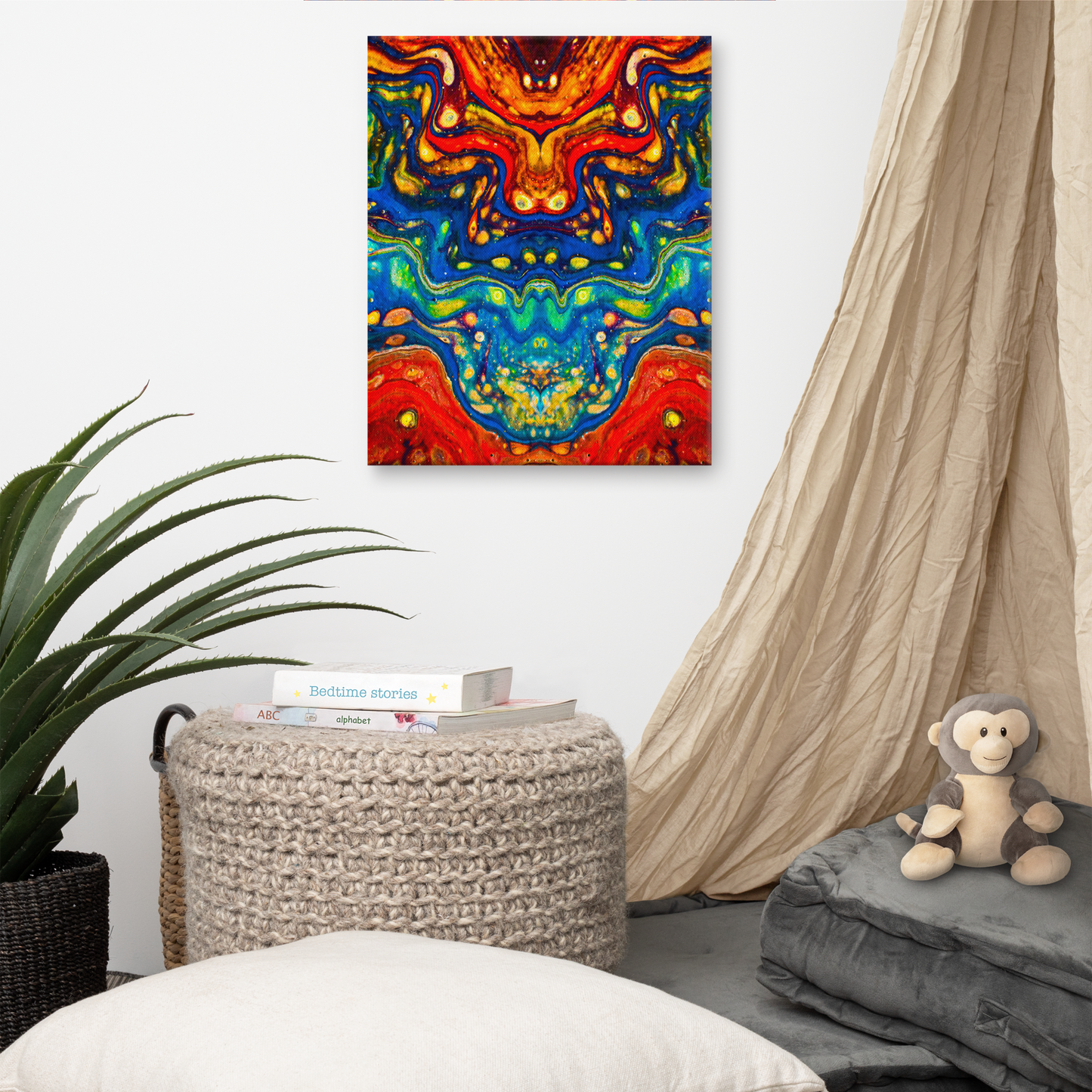 16x20 Abstract Canvas Print, Acrylic Painting Reproduction, Wall Art, Boho Living Room, Bedroom, Office, and Home Decor, Premium Canvas with Wooden Frame, Color Dragon by NightOwl Studio