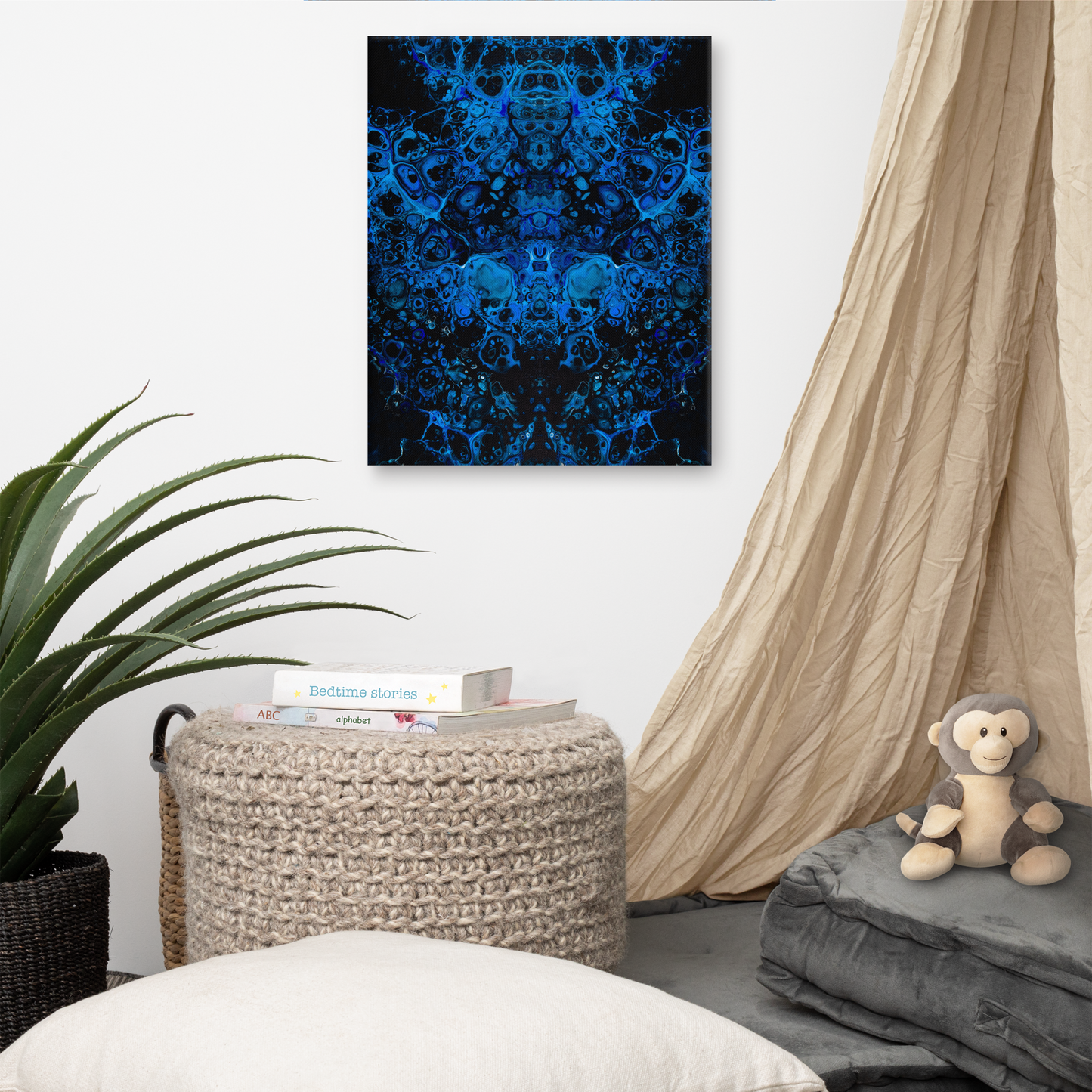 16x20 Abstract Canvas Print, Acrylic Painting Reproduction, Wall Art, Boho Living Room, Bedroom, Office, and Home Decor, Premium Canvas with Wooden Frame, Azul by NightOwl Studio