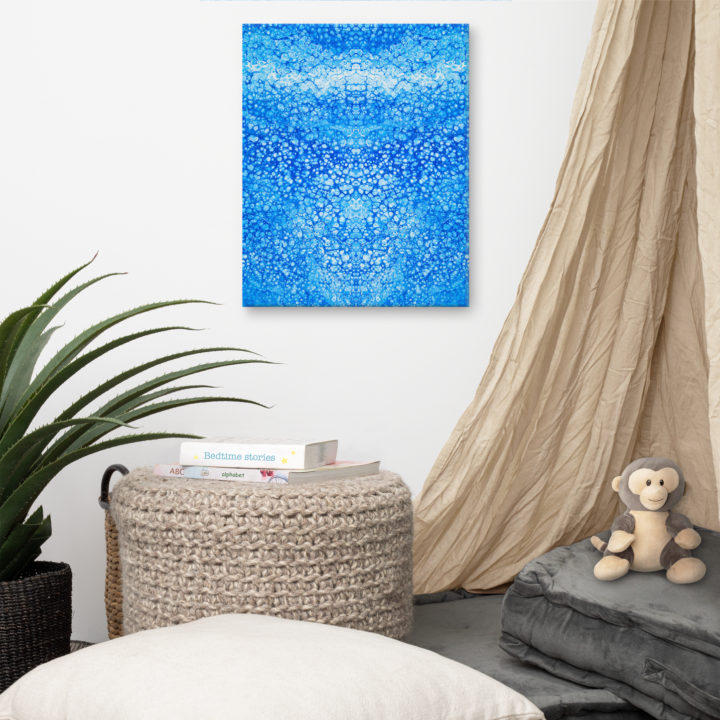 16x20 Abstract Canvas Print, Acrylic Painting Reproduction, Wall Art, Boho Living Room, Bedroom, Office, and Home Decor, Premium Canvas with Wooden Frame, Cryptic Blue by NightOwl Studio