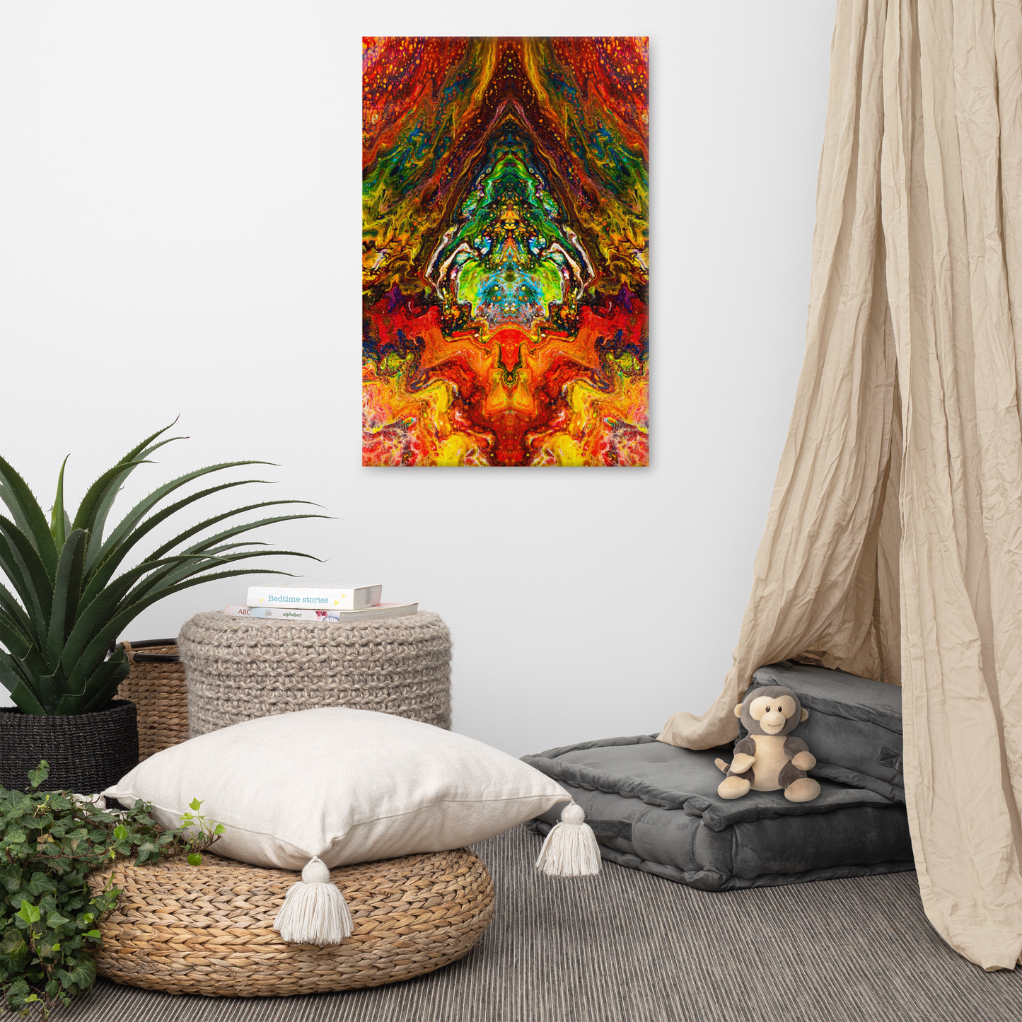 24x36 Abstract Canvas Print, Acrylic Painting Reproduction, Wall Art, Boho Living Room, Bedroom, Office, and Home Decor, Premium Canvas with Wooden Frame, Psychedelic Something by NightOwl Studio