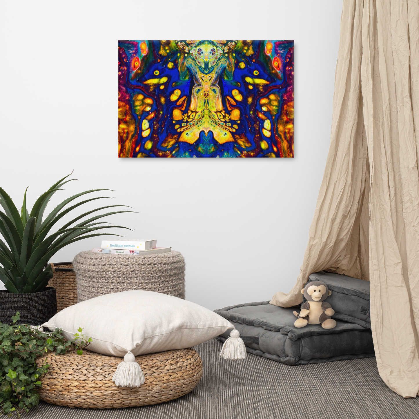 24x36 Abstract Canvas Print, Acrylic Painting Reproduction, Wall Art, Boho Living Room, Bedroom, Office, and Home Decor, Premium Canvas with Wooden Frame, Space Mantra by NightOwl Studio