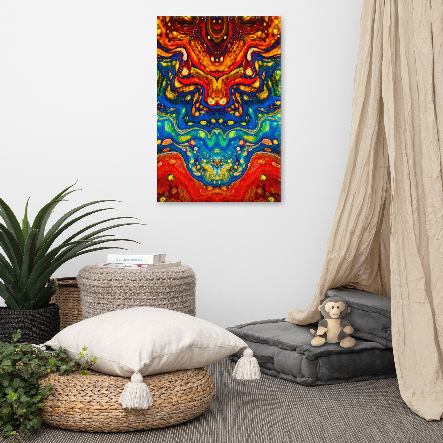 24x36 Abstract Canvas Print, Acrylic Painting Reproduction, Wall Art, Boho Living Room, Bedroom, Office, and Home Decor, Premium Canvas with Wooden Frame, Color Dragon by NightOwl Studio