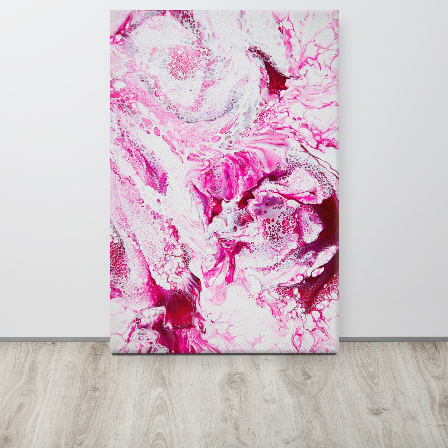 24x36 Abstract Canvas Print, Acrylic Painting Reproduction, Wall Art, Boho Living Room, Bedroom, Office, and Home Decor, Premium Canvas with Wooden Frame, Pink Distortion by NightOwl Studio