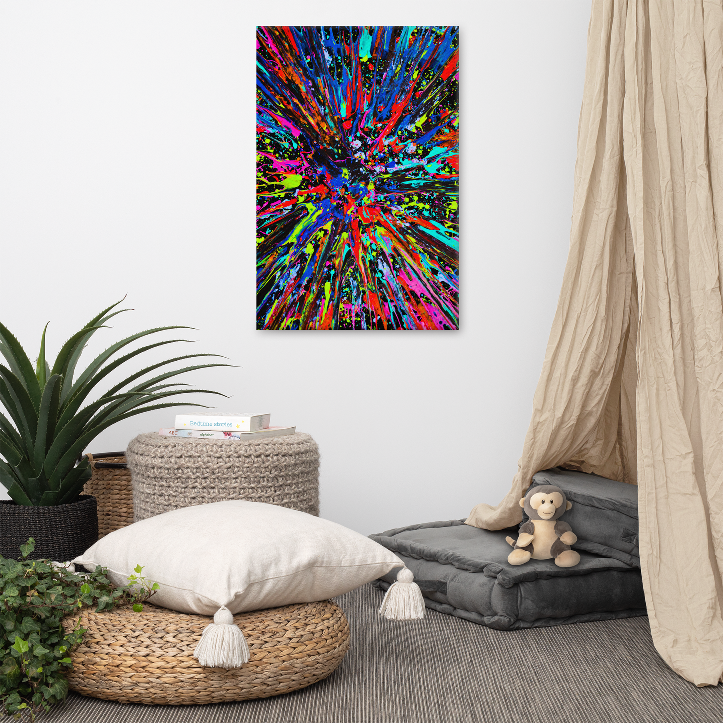 24x36 Abstract Canvas Print, Acrylic Painting Reproduction, Wall Art, Boho Living Room, Bedroom, Office, and Home Decor, Premium Canvas with Wooden Frame, Splatter by NightOwl Studio