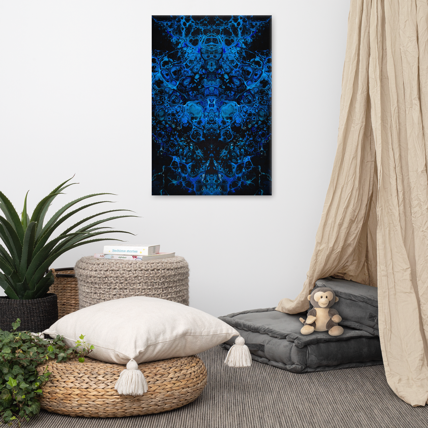 24x36 Abstract Canvas Print, Acrylic Painting Reproduction, Wall Art, Boho Living Room, Bedroom, Office, and Home Decor, Premium Canvas with Wooden Frame, Azul by NightOwl Studio