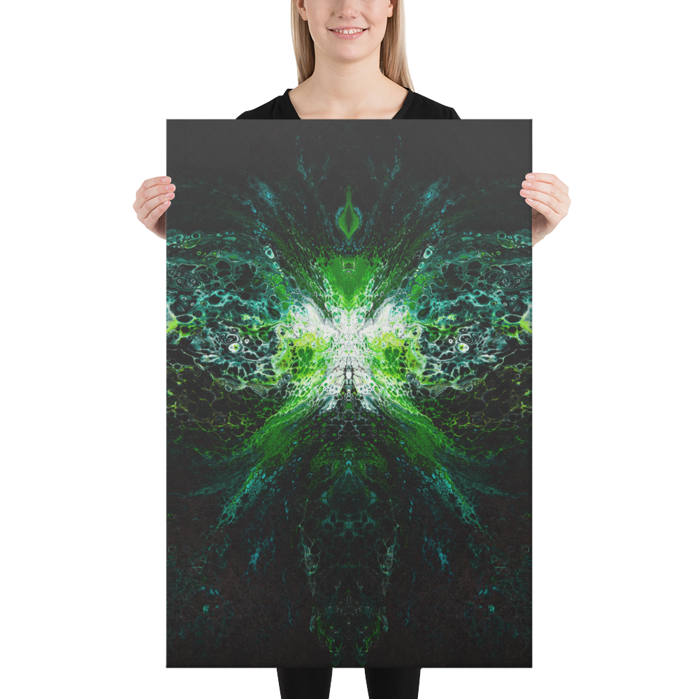 24x36 Abstract Canvas Print, Acrylic Painting Reproduction, Wall Art, Boho Living Room, Bedroom, Office, and Home Decor, Premium Canvas with Wooden Frame, Green Lantern by NightOwl Studio